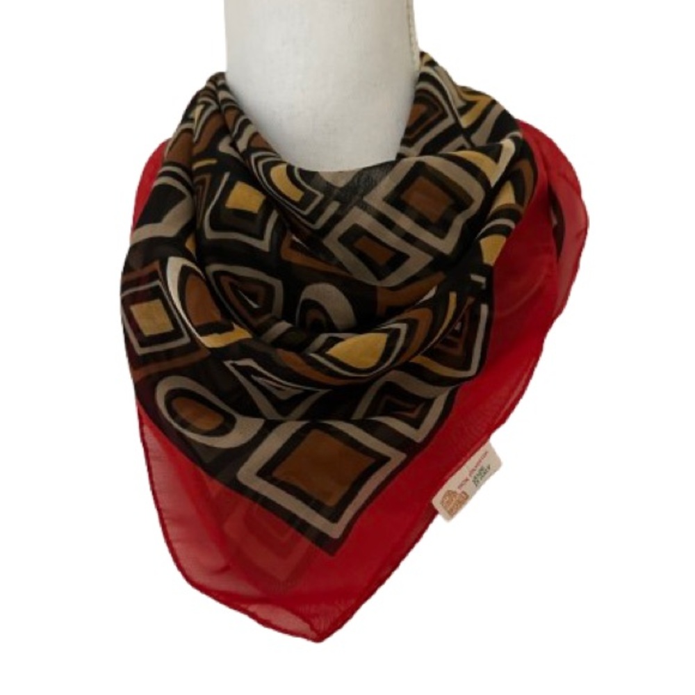 Vtg Italian Square Scarf with Multi-colored Geometric and Red Edging - Picture 14 of 14